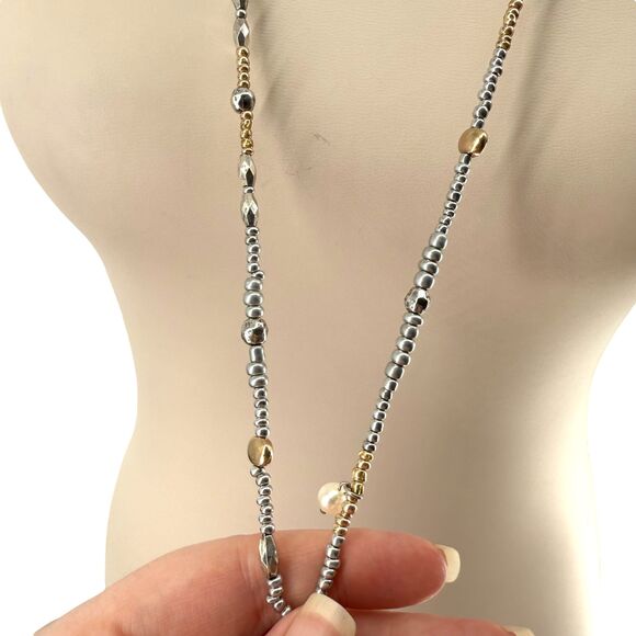J. Jill Beaded Necklace Pomegranate Pearl Pear Charm Long Silver Gold Tone Boho - Picture 7 of 13